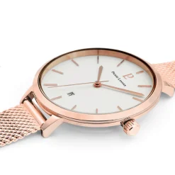 Montre Femme ECHO Cadran Blanc Bracelet Acier Milanais Doré-rose
