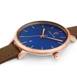 Montre Femme ECHO Cadran Bleu Bracelet Cuir Brun