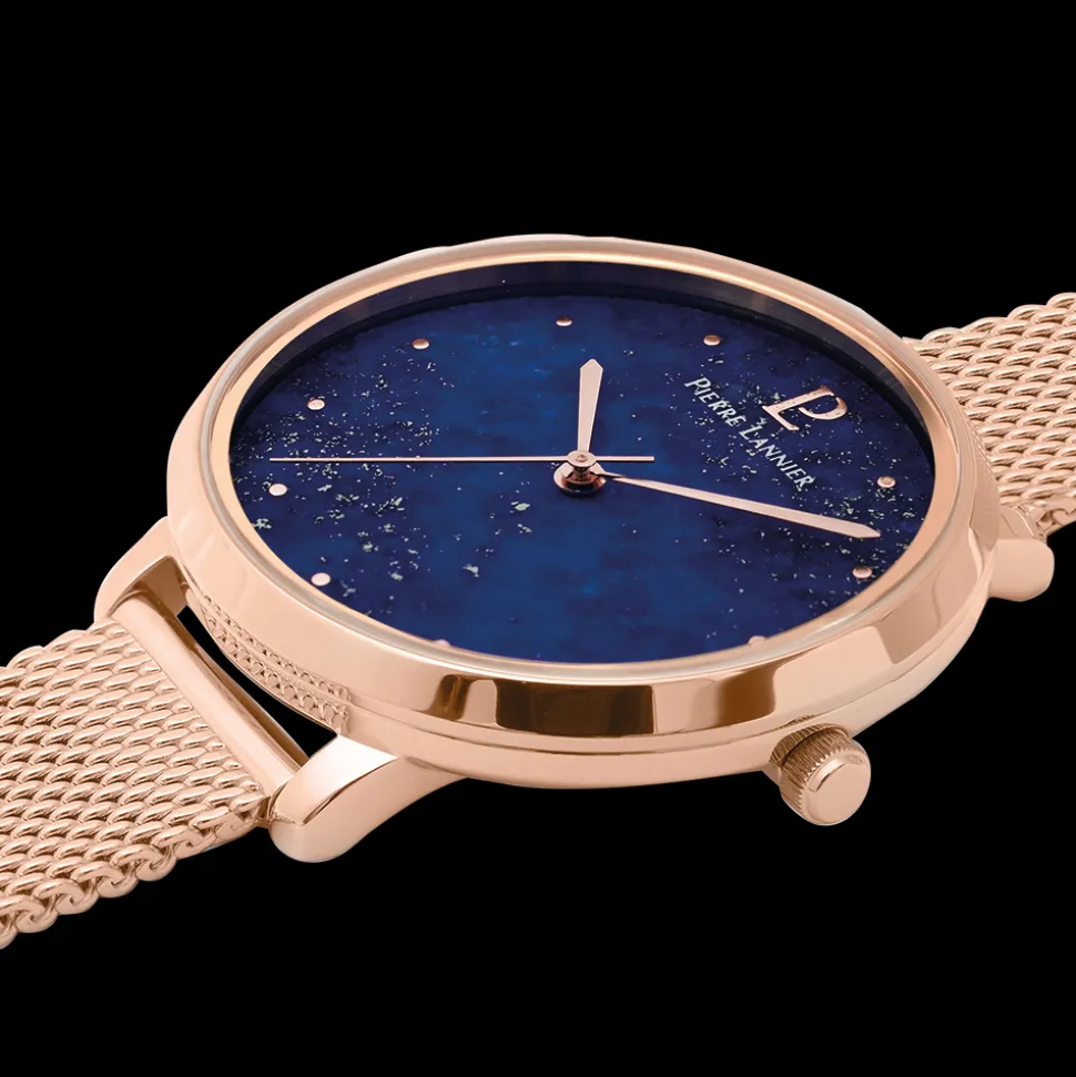 Montre Femme ELARA Cadran Bleu Bracelet Acier milanais Doré-rose