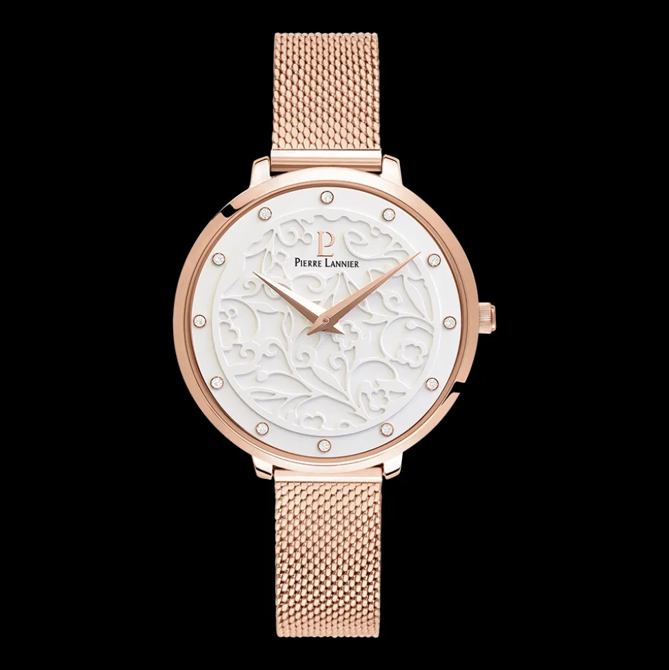 Montre Femme EOLIA Cadran Blanc Bracelet Acier milanais Doré rose