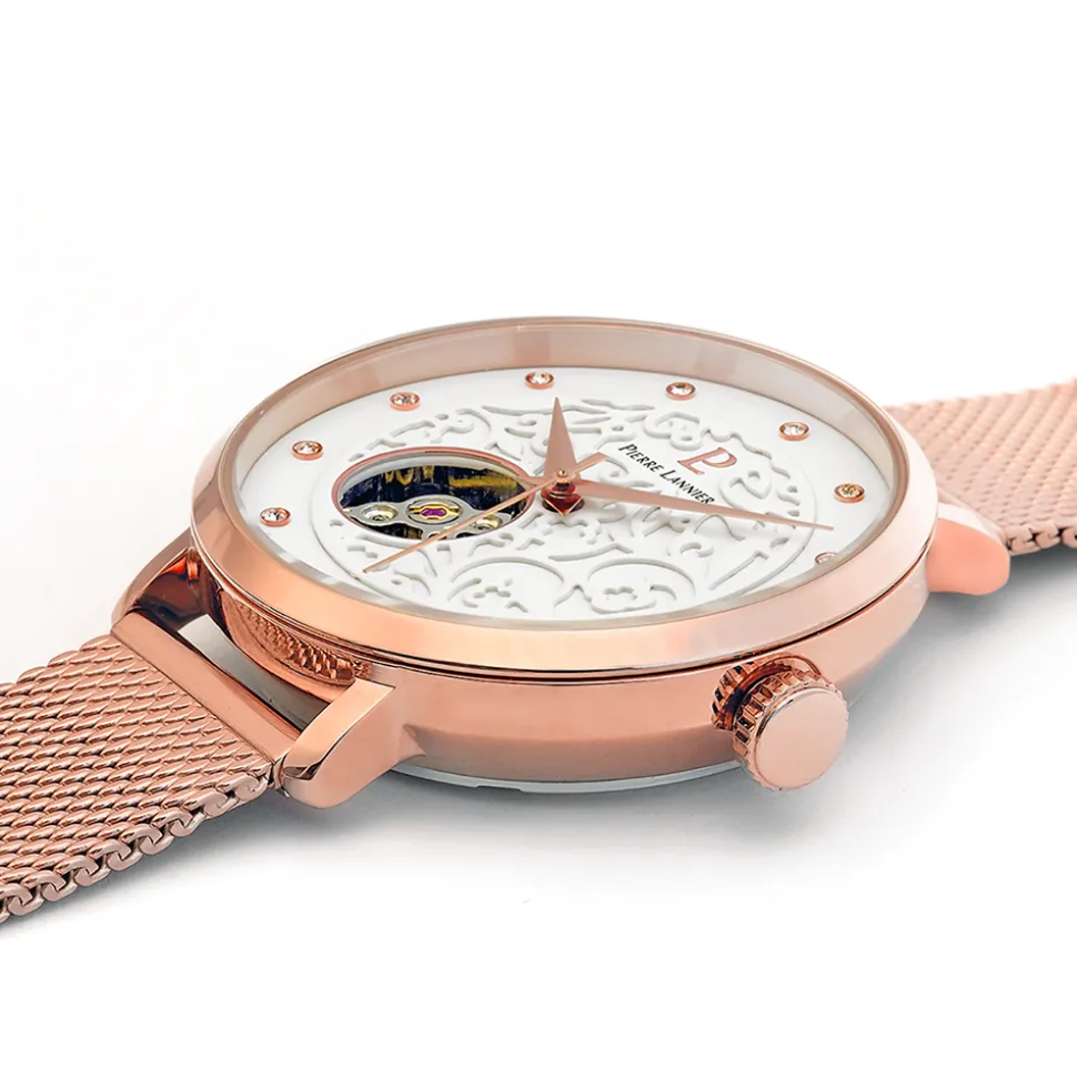 Montre Femme EOLIA Cadran Blanc Bracelet Acier milanais Doré rose