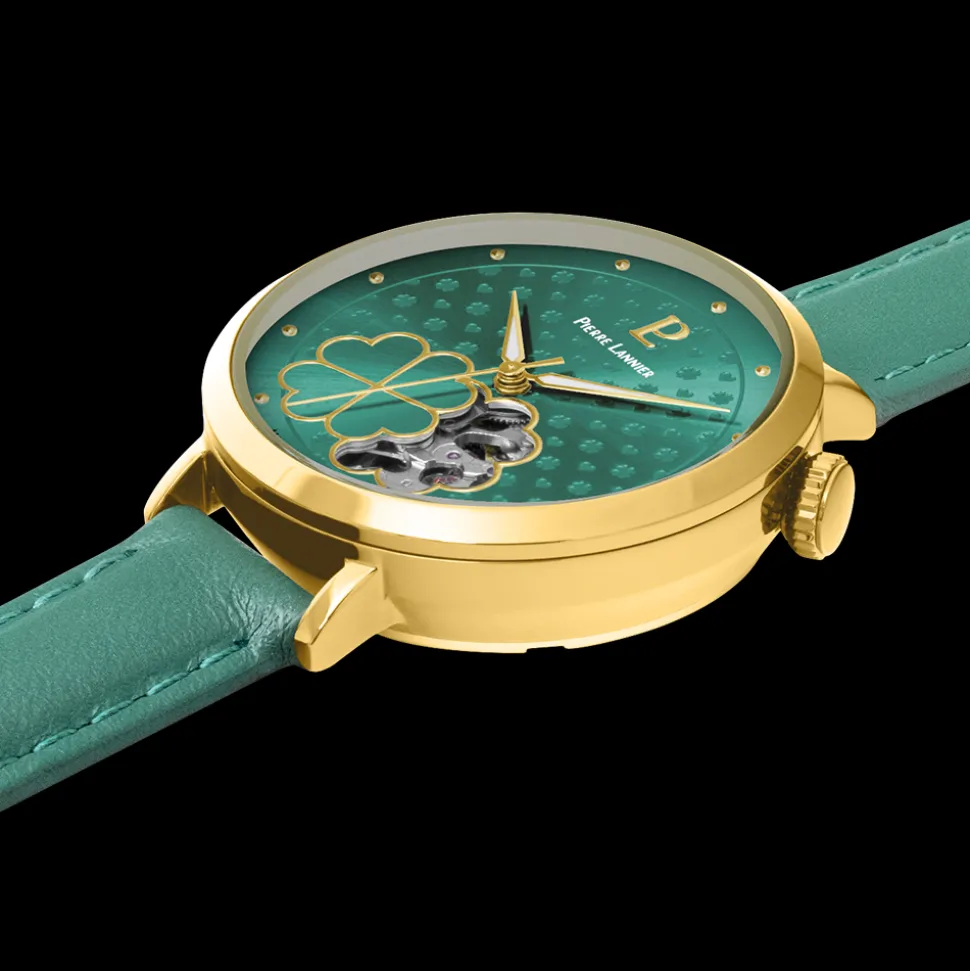 Montre Femme ESPERANCE Doré Cadran Vert Bracelet Cuir Vert 14 MM