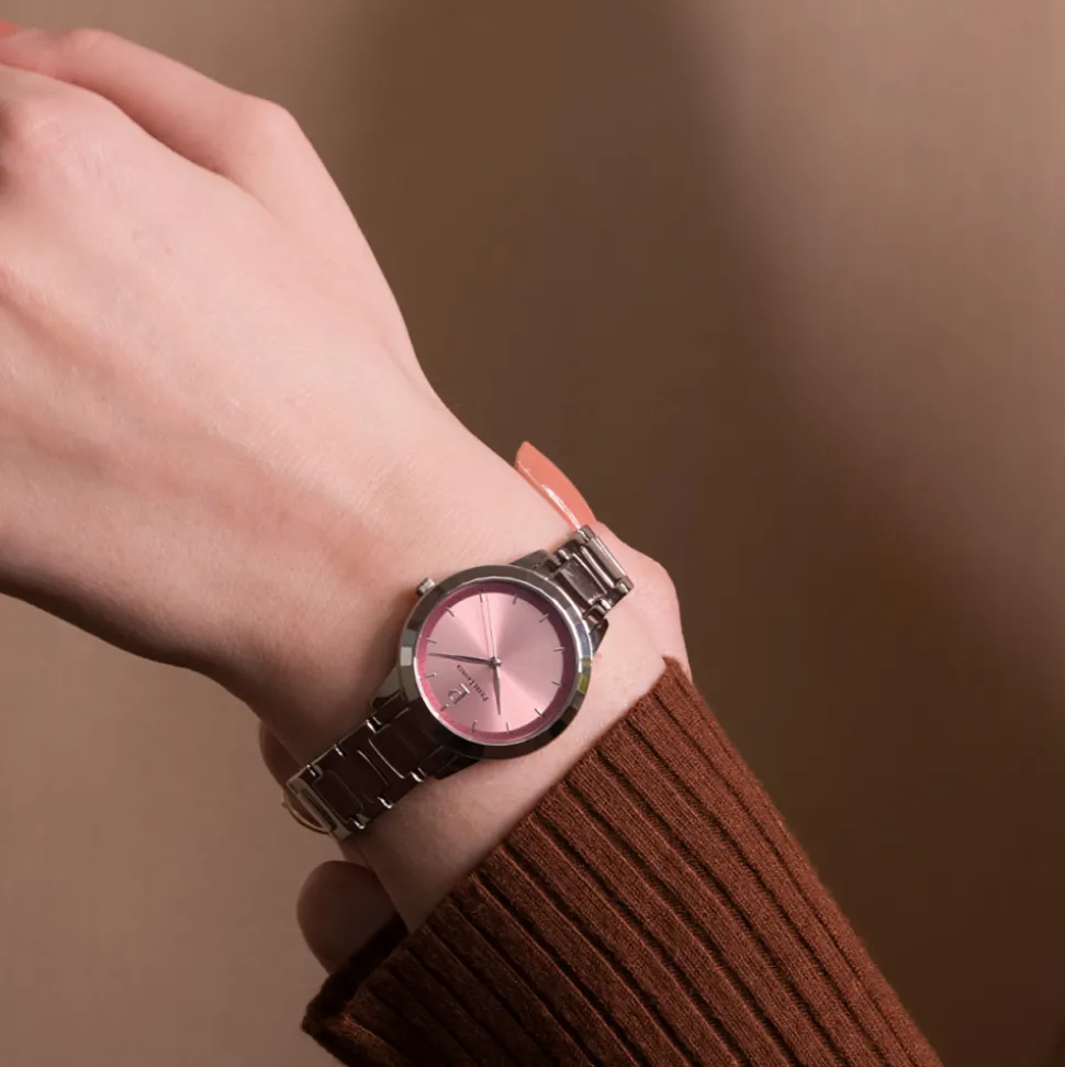 Montre Femme GALIERA Cadran Rose Bracelet Acier Argenté