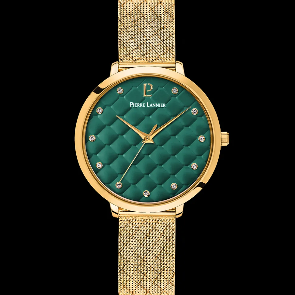 Montre Femme GRACE Doré Cadran Vert Bracelet Acier milanais Doré 14 MM