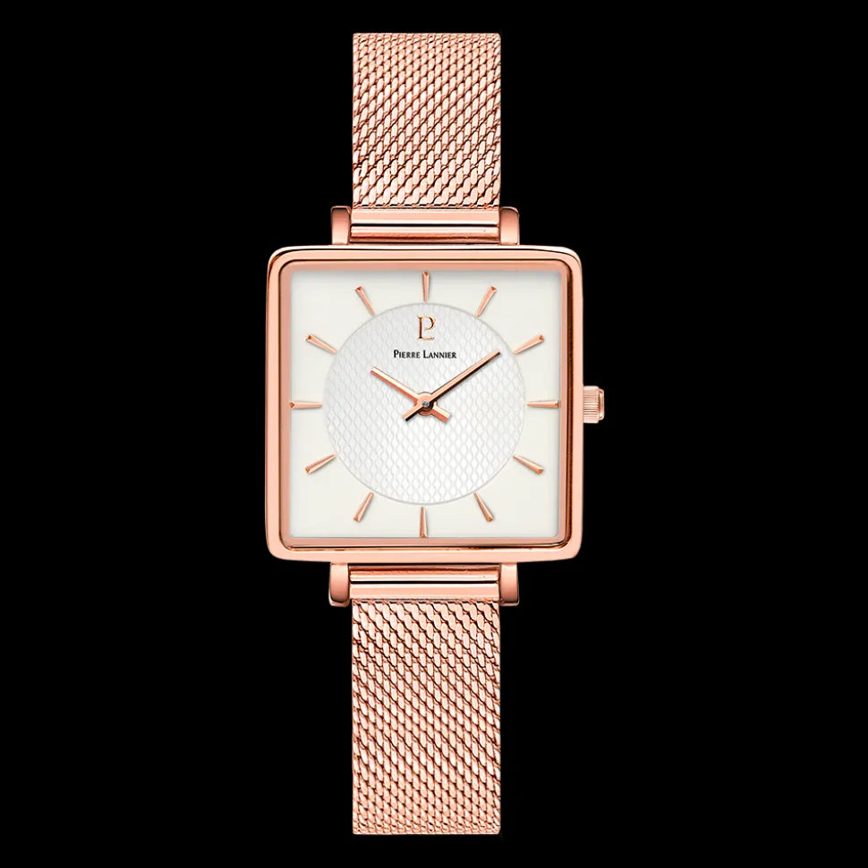 Montre Femme LECARÉ Cadran Blanc Bracelet Acier milanais Doré rose