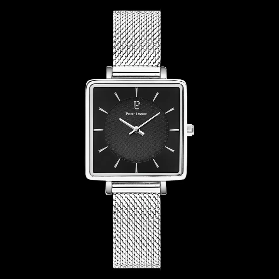 Montre Femme LECARÉ Cadran Noir Bracelet Acier milanais Argenté
