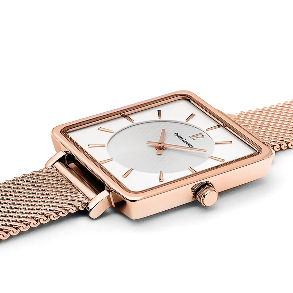 Montre Femme LECARÉ Cadran Blanc Bracelet Acier milanais Doré rose