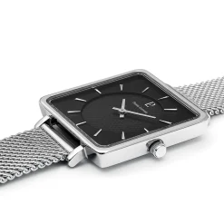 Montre Femme LECARÉ Cadran Noir Bracelet Acier milanais Argenté