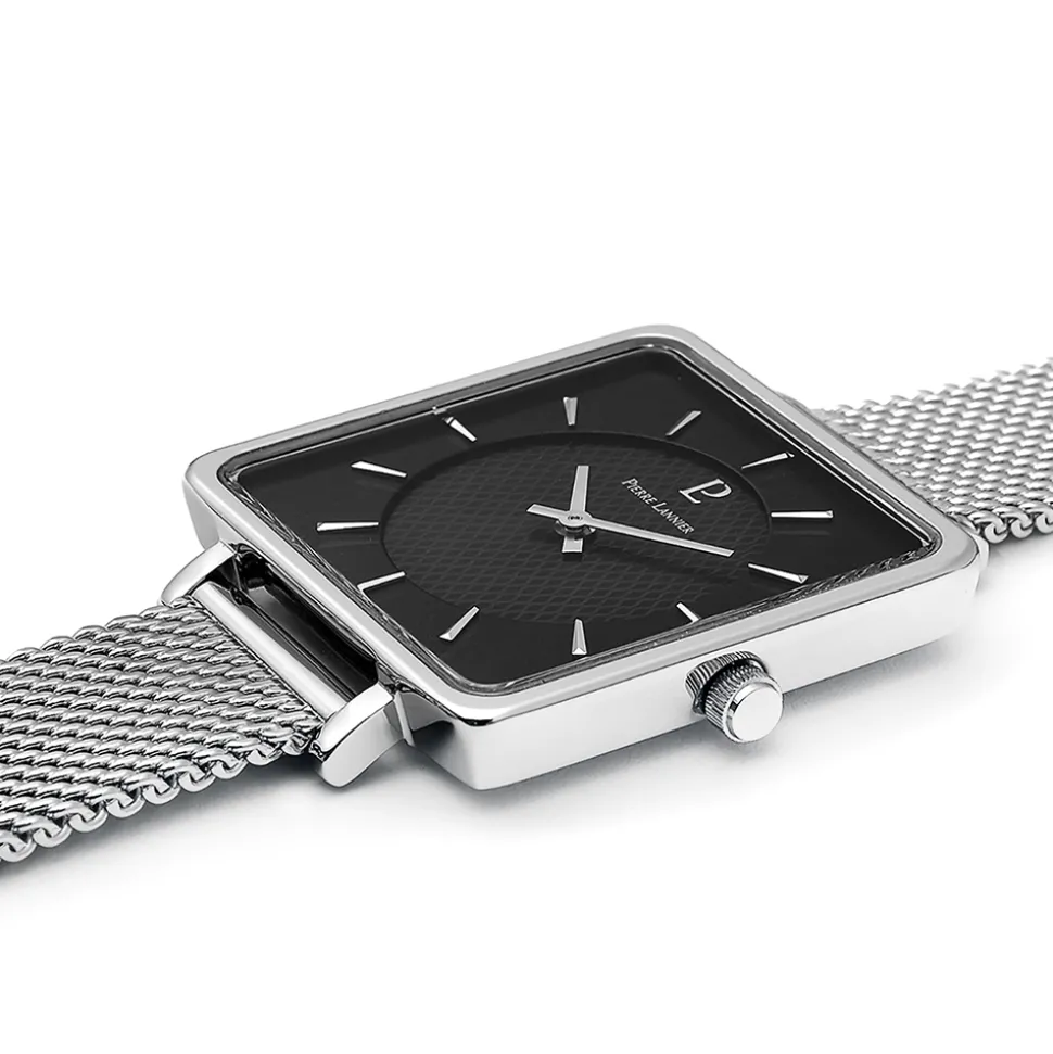 Montre Femme LECARÉ Cadran Noir Bracelet Acier milanais Argenté