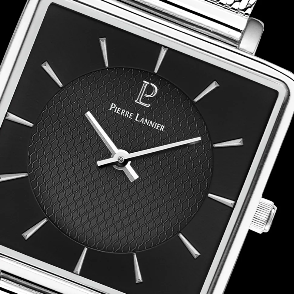 Montre Femme LECARÉ Cadran Noir Bracelet Acier milanais Argenté