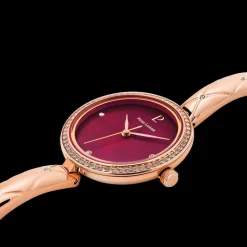 Montre Femme LEIA Cadran Framboise Bracelet Acier Doré- rose