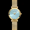Montre Femme LIGNE PURE Cadran Bleu Bracelet Acier milanais Doré