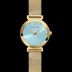 Montre Femme LIGNE PURE Cadran Bleu Bracelet Acier milanais Doré