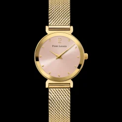 Montre Femme LIGNE PURE Cadran Rose Bracelet Acier milanais Doré