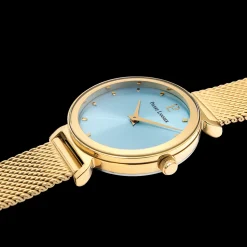 Montre Femme LIGNE PURE Cadran Bleu Bracelet Acier milanais Doré