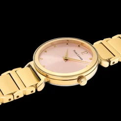 Montre Femme LIGNE PURE Cadran Rose Bracelet Acier Doré