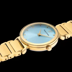 Montre Femme LIGNE PURE Cadran Bleu Bracelet Acier Doré