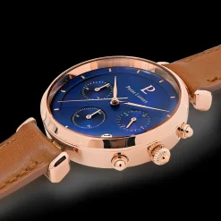 Montre Femme LUTECIA Cadran Bleu Bracelet Cuir Brun