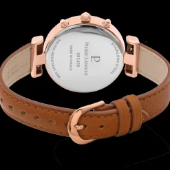 Montre Femme LUTECIA Cadran Bleu Bracelet Cuir Brun