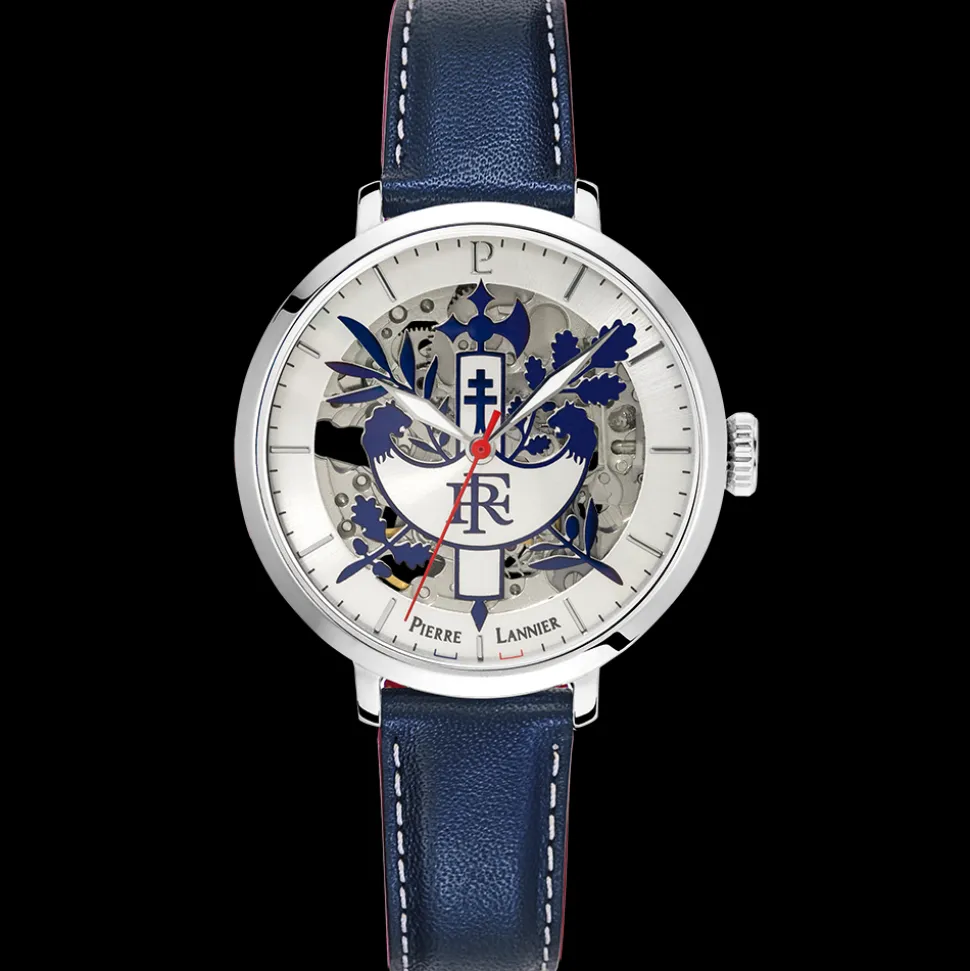 Montre Femme ÉLYSÉE Cadran Argenté Bracelet Cuir Bleu