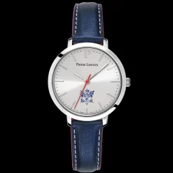 Montre Femme ÉLYSÉE Cadran Argenté Bracelet Cuir  Bleu