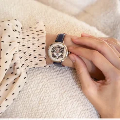 Montre Femme ÉLYSÉE Cadran Argenté Bracelet Cuir  Bleu