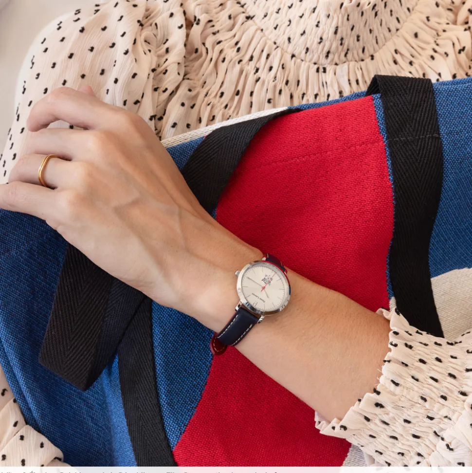 Montre Femme ÉLYSÉE Cadran Argenté Bracelet Cuir Bleu