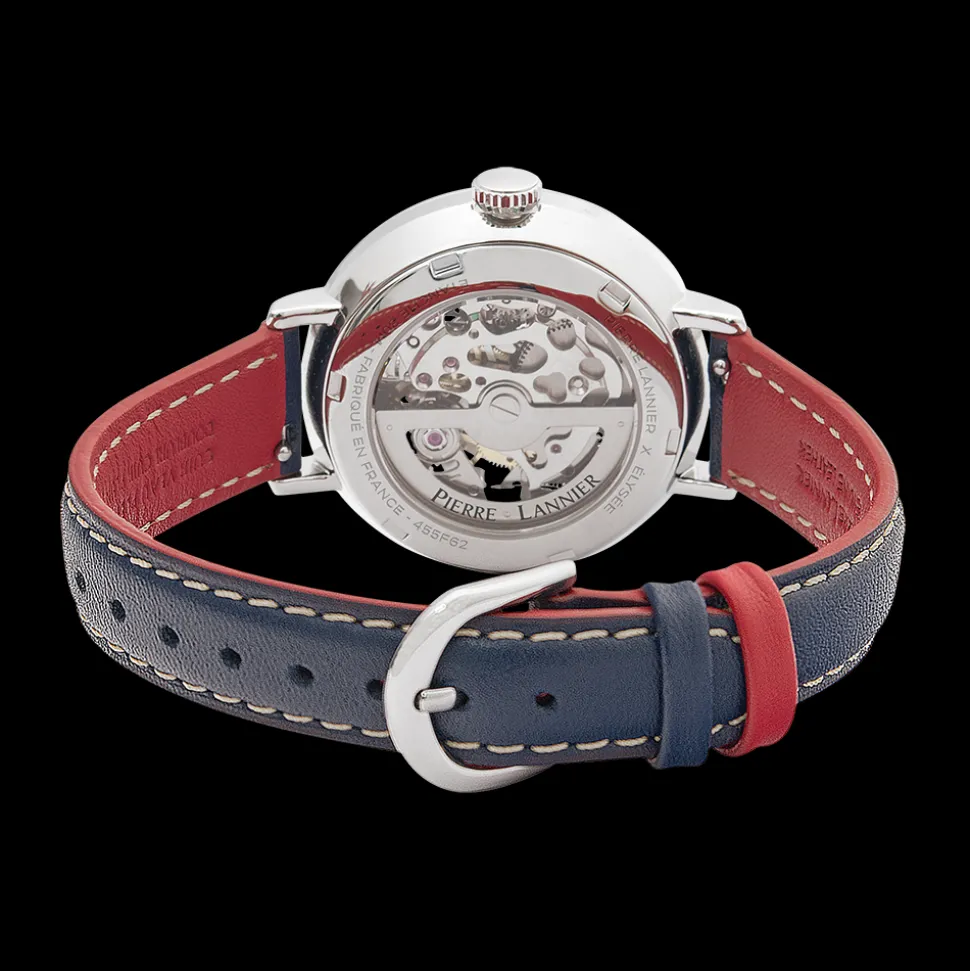 Montre Femme ÉLYSÉE Cadran Argenté Bracelet Cuir Bleu