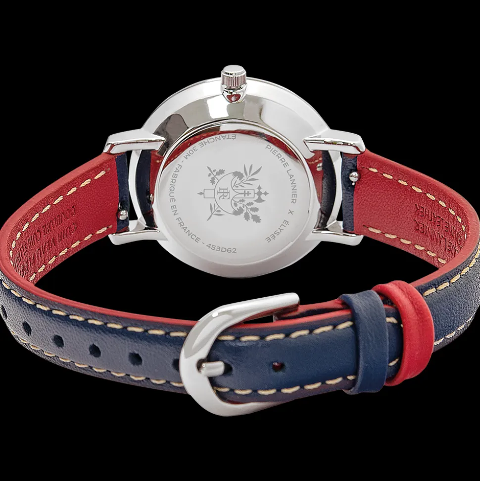 Montre Femme ÉLYSÉE Cadran Argenté Bracelet Cuir Bleu