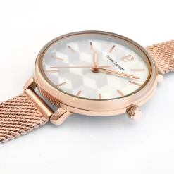 Montre Femme MIRAGE Cadran Blanc Bracelet Acier Milanais Doré-rose