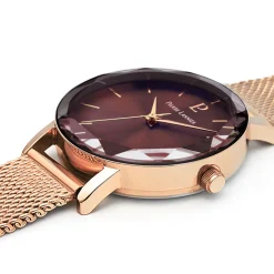 Montre Femme MULTIPLES Doré-rose Cadran Chocolat Bracelet Acier milanais Doré-rose 14 MM