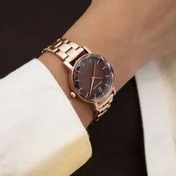 Montre Femme MULTIPLES Doré-rose Cadran Chocolat Bracelet Acier Doré-rose 14 MM