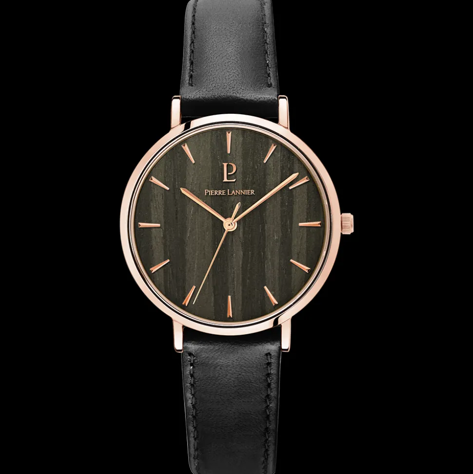 Montre Femme NATURE Cadran Noir Bracelet Cuir Noir