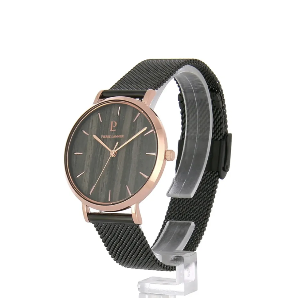 Montre Femme NATURE Cadran Noir Bracelet Acier milanais Noir