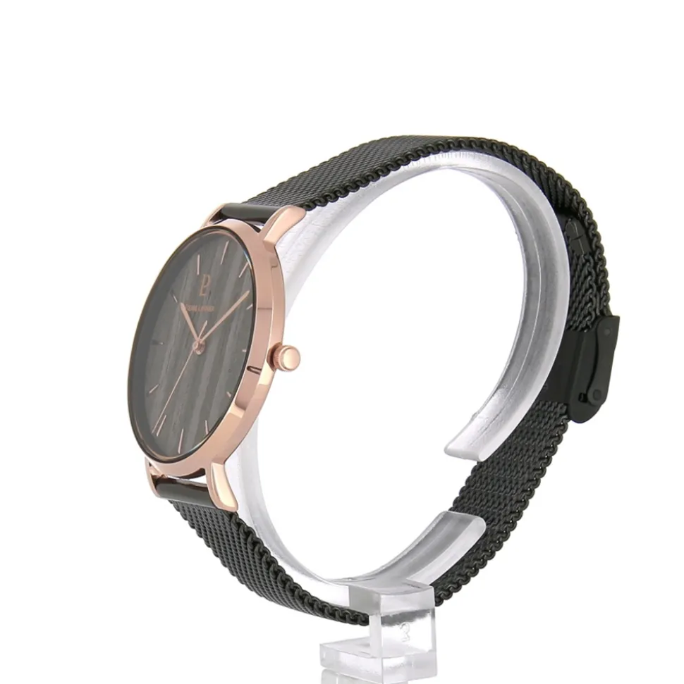 Montre Femme NATURE Cadran Noir Bracelet Acier milanais Noir