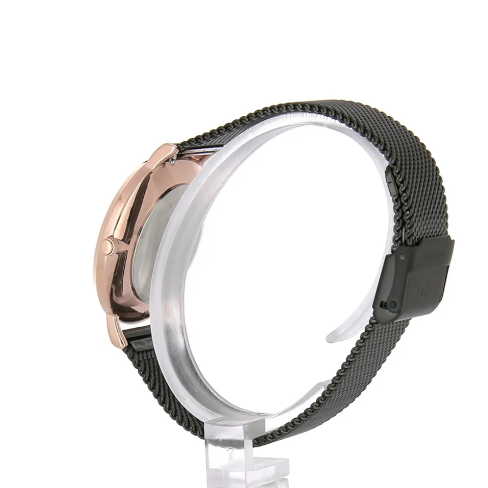 Montre Femme NATURE Cadran Noir Bracelet Acier milanais Noir