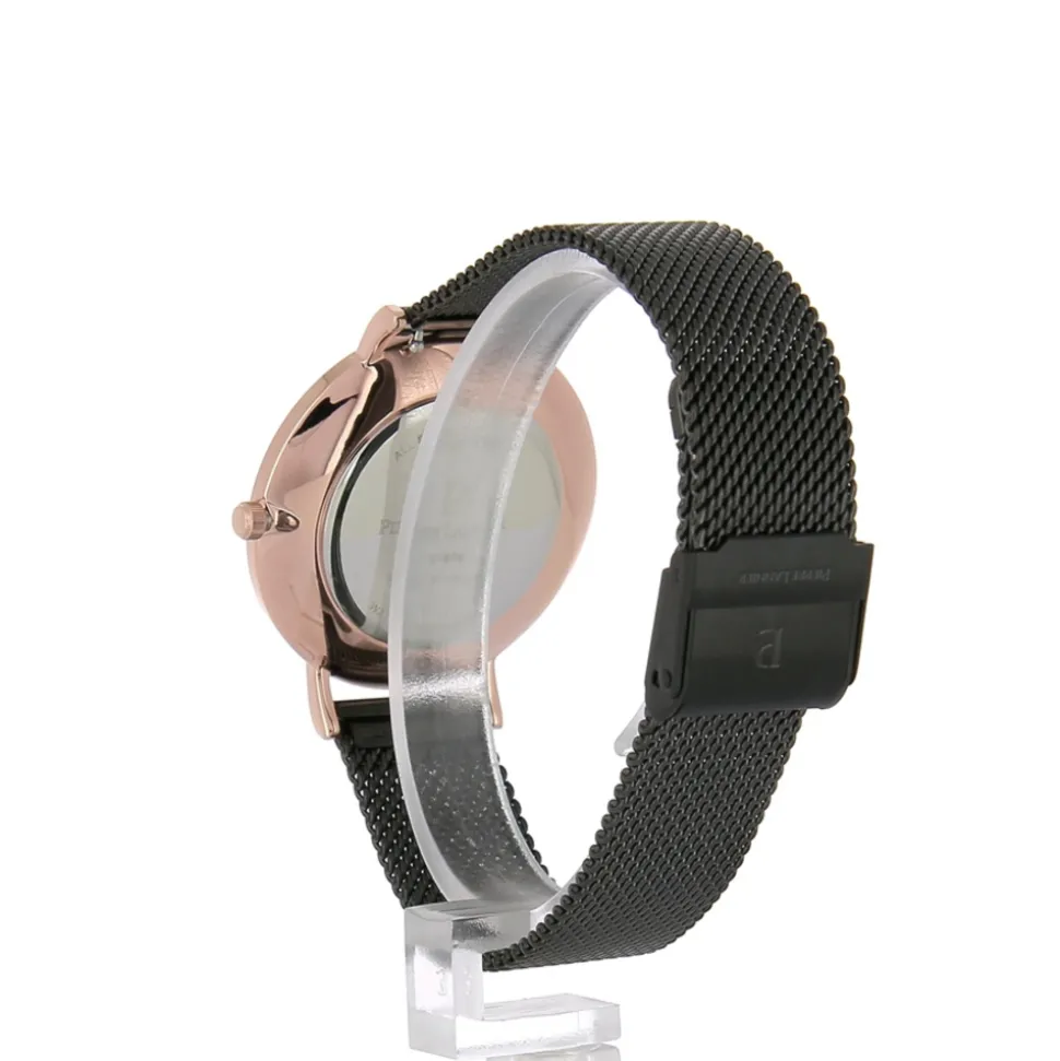 Montre Femme NATURE Cadran Noir Bracelet Acier milanais Noir