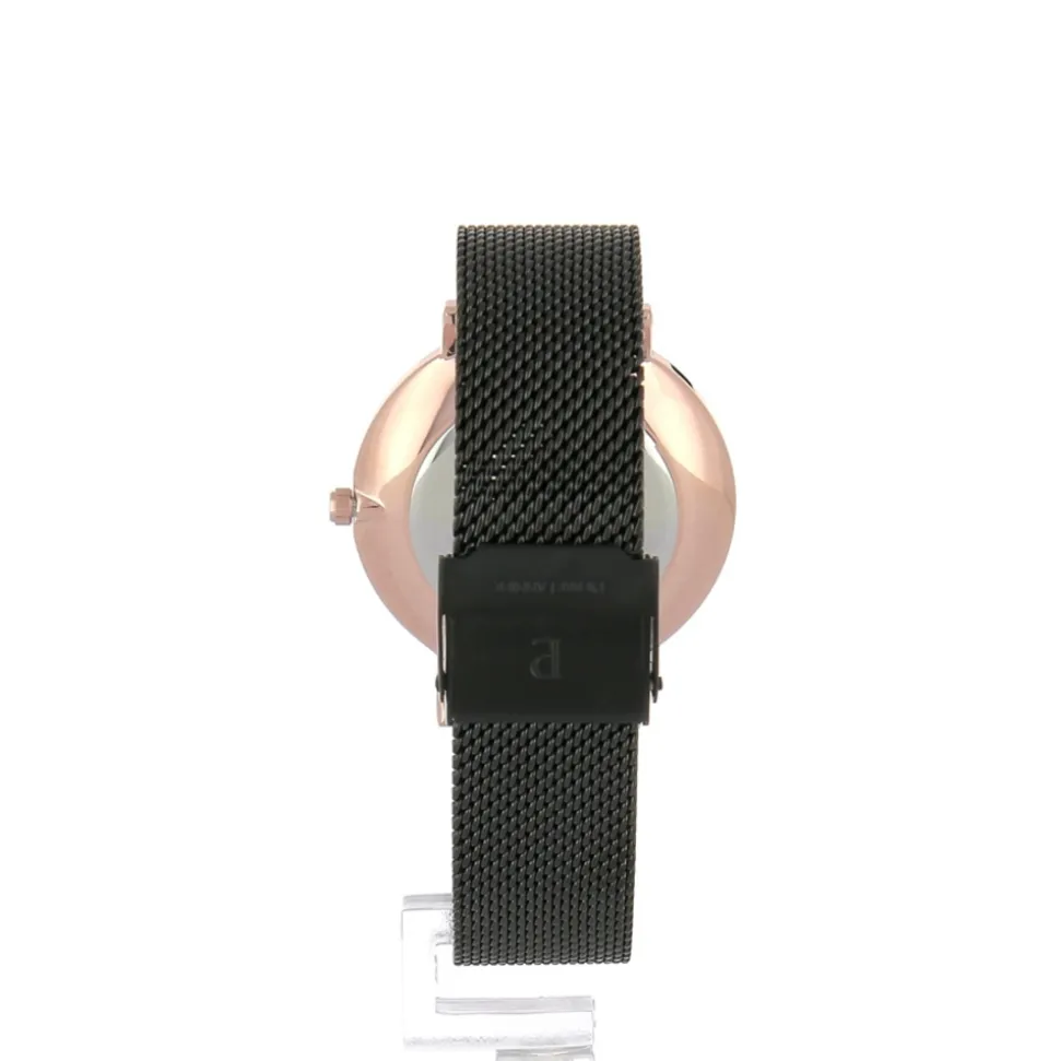 Montre Femme NATURE Cadran Noir Bracelet Acier milanais Noir