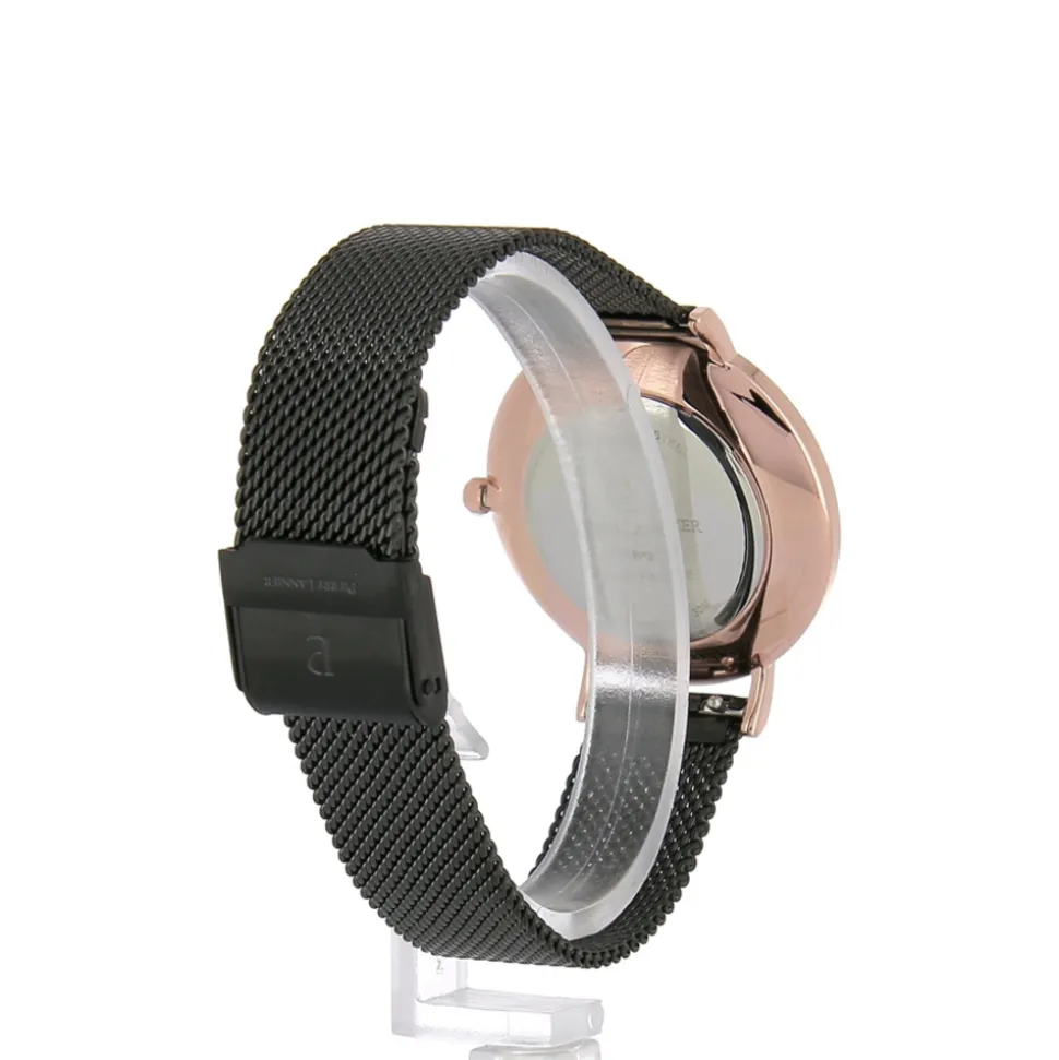 Montre Femme NATURE Cadran Noir Bracelet Acier milanais Noir