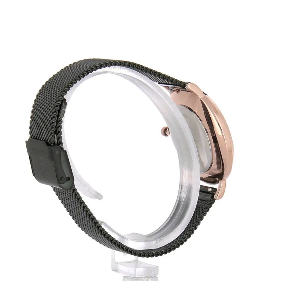 Montre Femme NATURE Cadran Noir Bracelet Acier milanais Noir