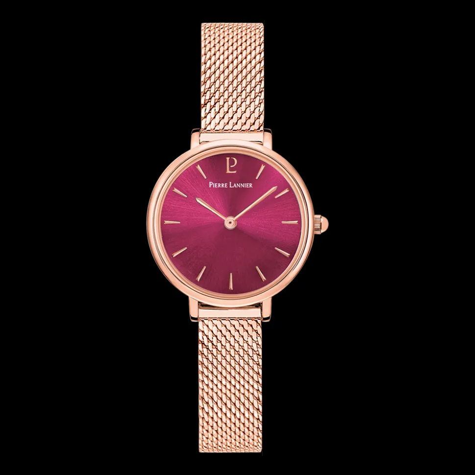 Montre Femme NOVA Cadran Framboise Bracelet Acier Doré- rose