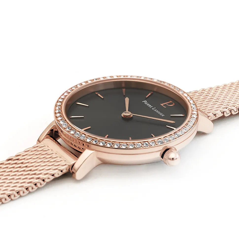 Montre Femme NOVA Cadran Gris Bracelet Acier Milanais Doré-rose