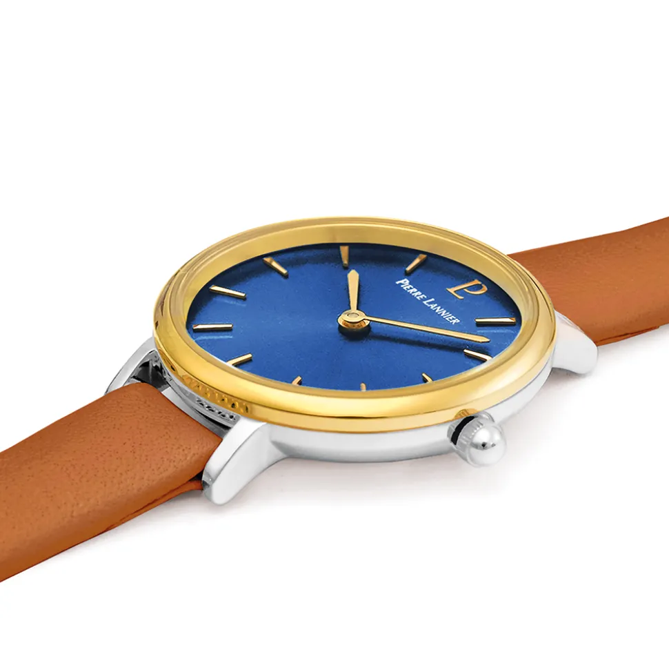 Montre Femme NOVA Cadran Bleu Bracelet Cuir Brun