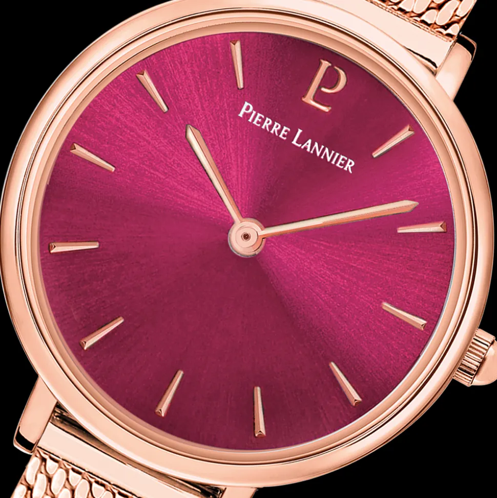 Montre Femme NOVA Cadran Framboise Bracelet Acier Doré- rose