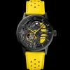 Montre Femme PADDOCK Noir Cadran Noir Bracelet Cuir Jaune 20 MM