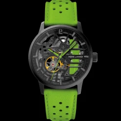 Montre Femme PADDOCK Noir Cadran Noir Bracelet Cuir Vert 20 MM