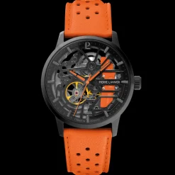 Montre Femme PADDOCK Noir Cadran Bracelet Cuir Orange 20 MM