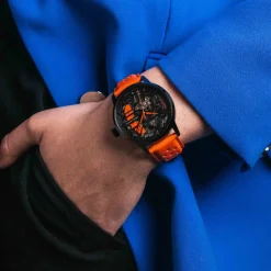 Montre Femme PADDOCK Noir Cadran  Bracelet Cuir Orange 20 MM