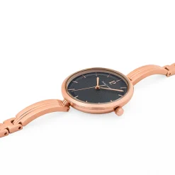Montre Femme PRETTY Cadran Noir Bracelet Acier Doré-rose