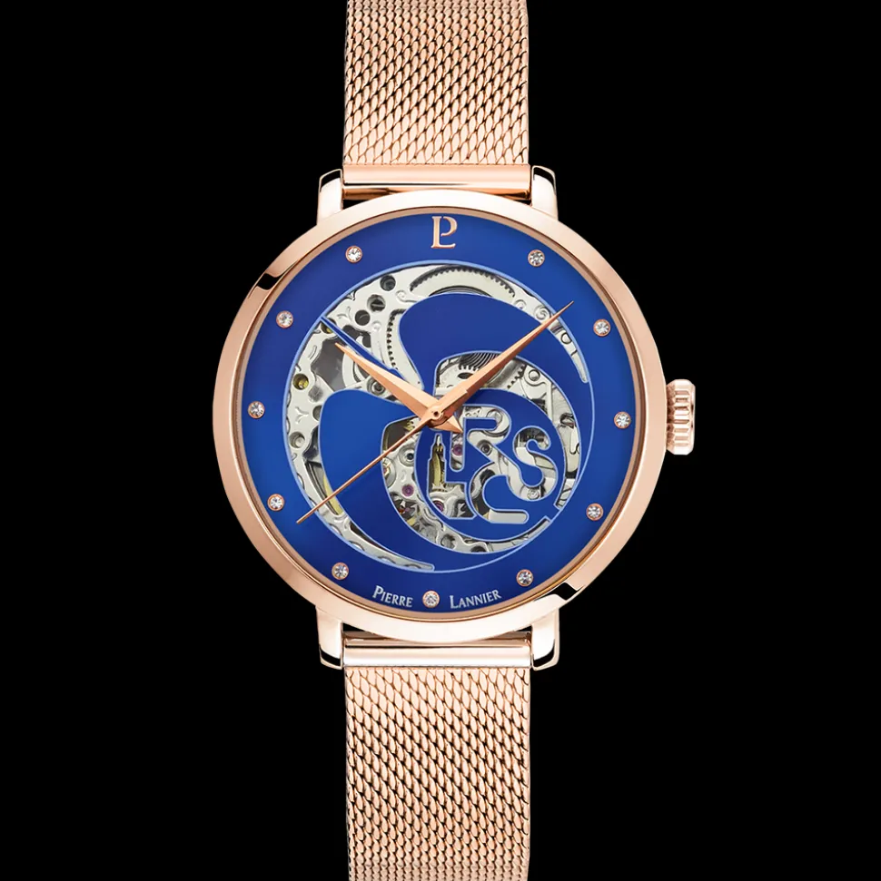 Montre Femme RCS Cadran Bleu Bracelet Acier Milanais Doré- rose